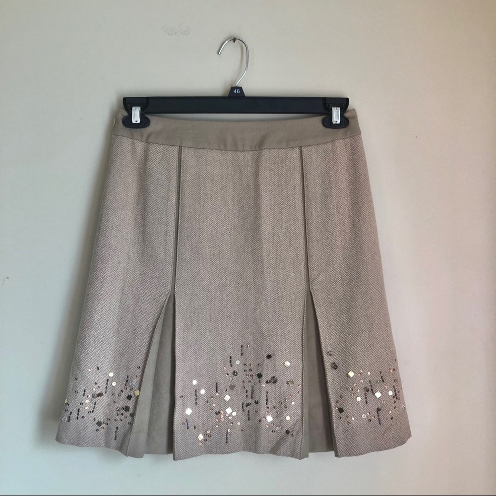 Loft Tan Wool Pleated Skirt
